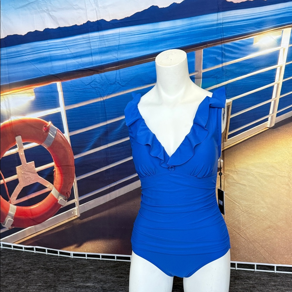 Elegant Blue Ruffled Women's Swimsuit DKNY SZ 10